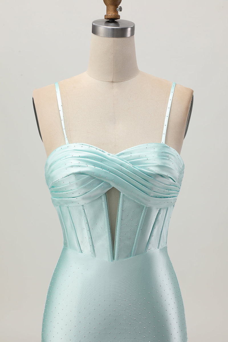 Load image into Gallery viewer, Sparkly Light Green Corset Satin Short Prom Dress with Beading