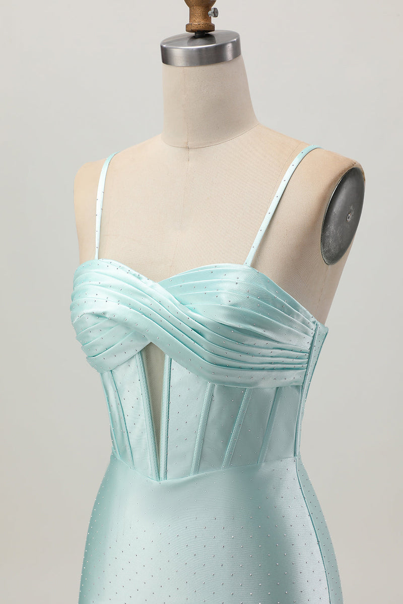 Load image into Gallery viewer, Sparkly Light Green Corset Satin Short Prom Dress with Beading
