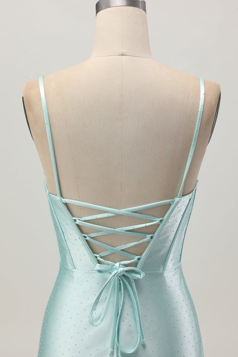 Load image into Gallery viewer, Sparkly Light Green Corset Satin Short Prom Dress with Beading