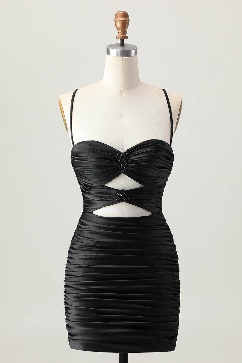 Load image into Gallery viewer, Sparkly Blue Tight Cut Out Short Prom Dress with Rhinestone