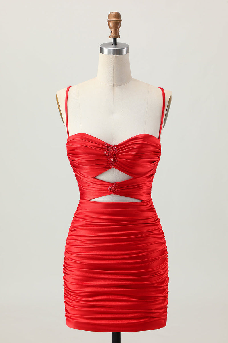 Load image into Gallery viewer, Sparkly Red Cut Out Tight Short Prom Dress with Rhinestone