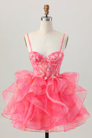 Load image into Gallery viewer, Red Oranga A Line Corset Short Prom Dress with Appliques