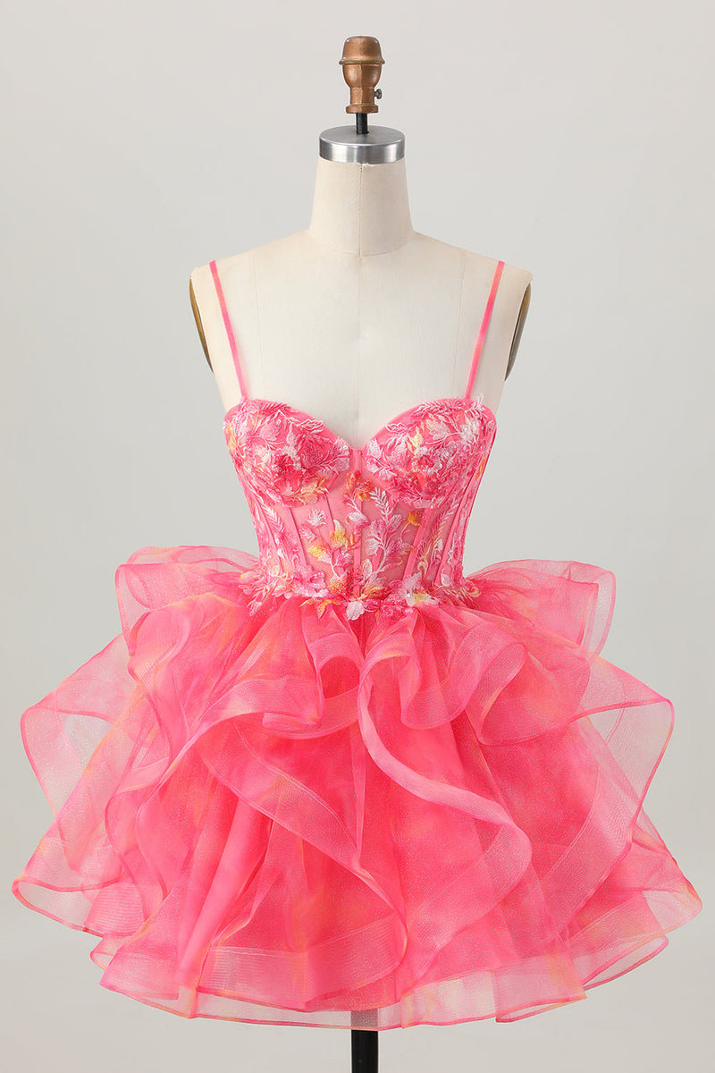 Load image into Gallery viewer, Red Oranga A Line Corset Short Prom Dress with Appliques