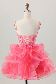 Red Oranga A Line Corset Short Prom Dress with Appliques