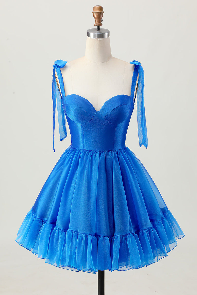 Load image into Gallery viewer, Simple Royal Blue A Line Short Prom Dress with Bow