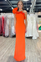 Load image into Gallery viewer, Black Satin One Shoulder Mermaid Long Prom Dress with Ruffles