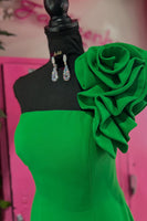 Load image into Gallery viewer, Simple Black Satin One Shoulder Tight Short Prom Dress with 3D Flower