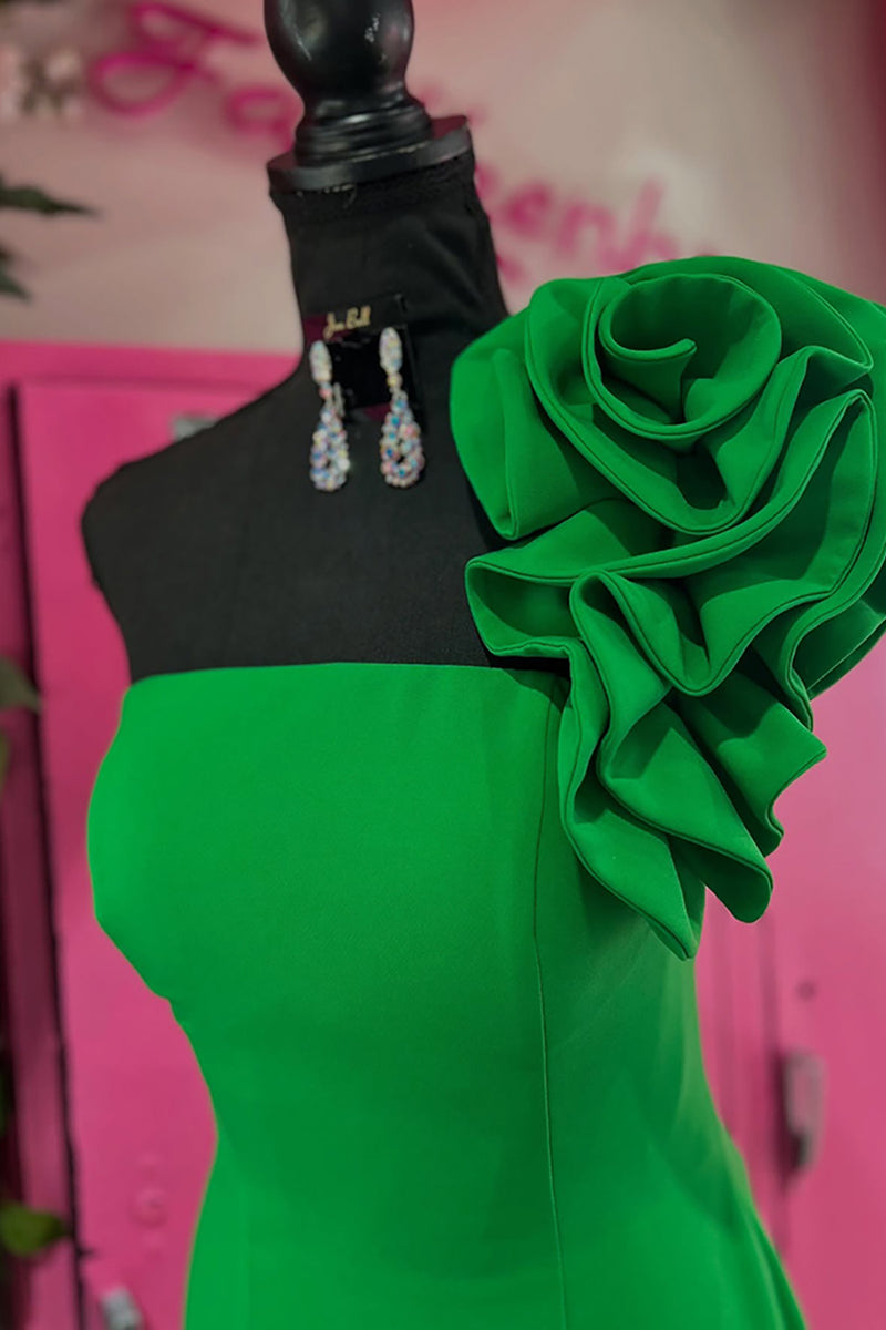 Load image into Gallery viewer, Simple Black Satin One Shoulder Tight Short Prom Dress with 3D Flower