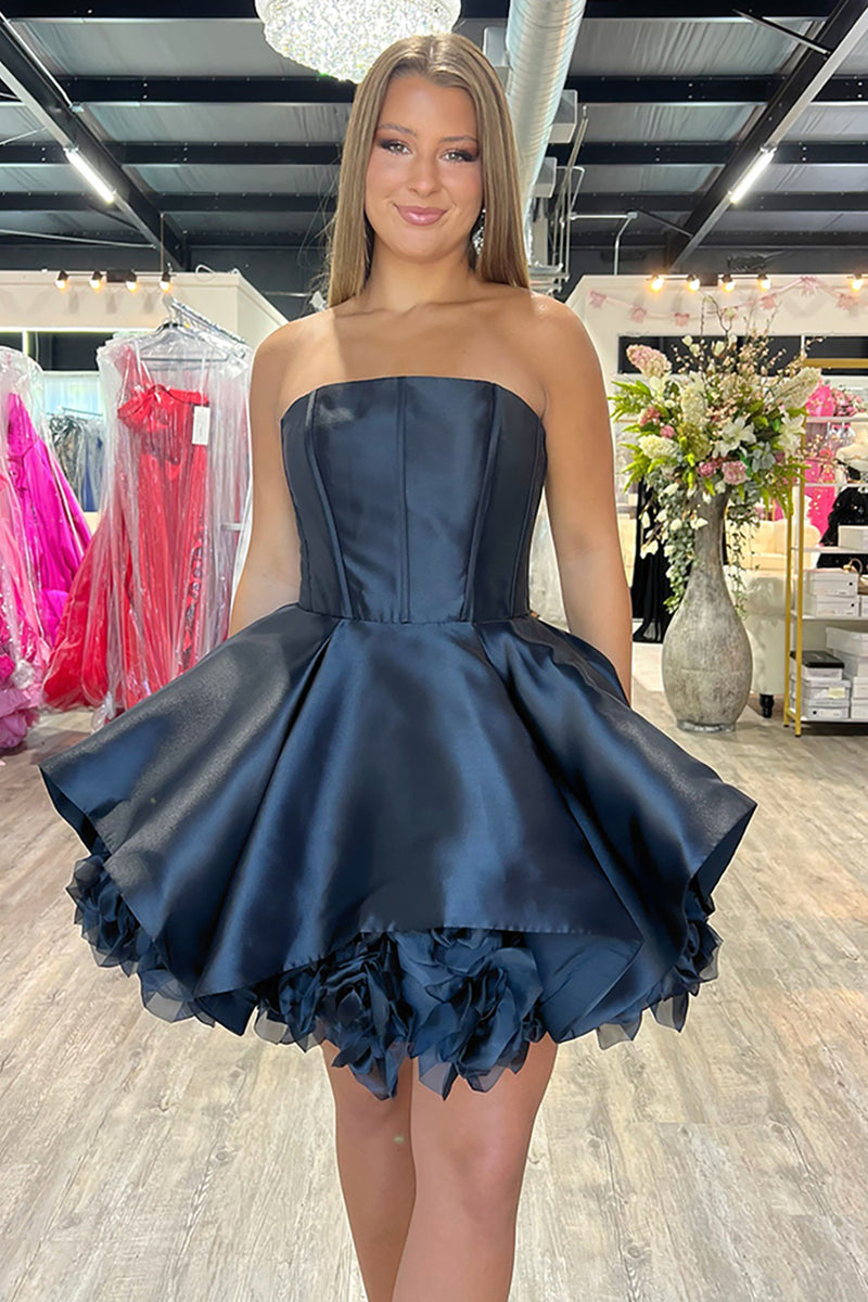 Load image into Gallery viewer, Simple Red Strapless Satin A-Line Short Corset Prom Dress