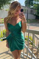 Load image into Gallery viewer, Sparkly Black Sweetheart Satin Tight Short Prom Dress with Beading