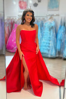 Load image into Gallery viewer, Red Satin A-Line Strapless Long Corset Prom Dress with Cape