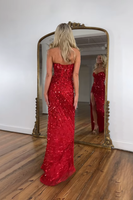 Load image into Gallery viewer, Sparkly Fuchsia Strapless Sequins Long Corset Prom Dress with Slit