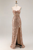Load image into Gallery viewer, Sparkly Fuchsia Strapless Sequins Long Corset Prom Dress with Slit
