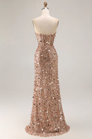 Load image into Gallery viewer, Sparkly Fuchsia Strapless Sequins Long Corset Prom Dress with Slit