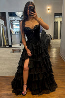 Load image into Gallery viewer, Princess Red Corset Long Ball Gown Prom Dress with Ruffles