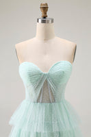 Load image into Gallery viewer, Light Green Tiered Maxi Sweetheart Prom Dress with Slit
