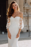 Load image into Gallery viewer, White Chiffon Off the Shoulder Mermaid Wedding Dress with Sleeves