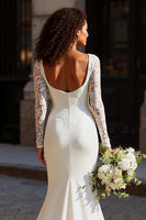 Load image into Gallery viewer, White Scoop Neck Mermaid Long Sleeves Wedding Dress with Lace
