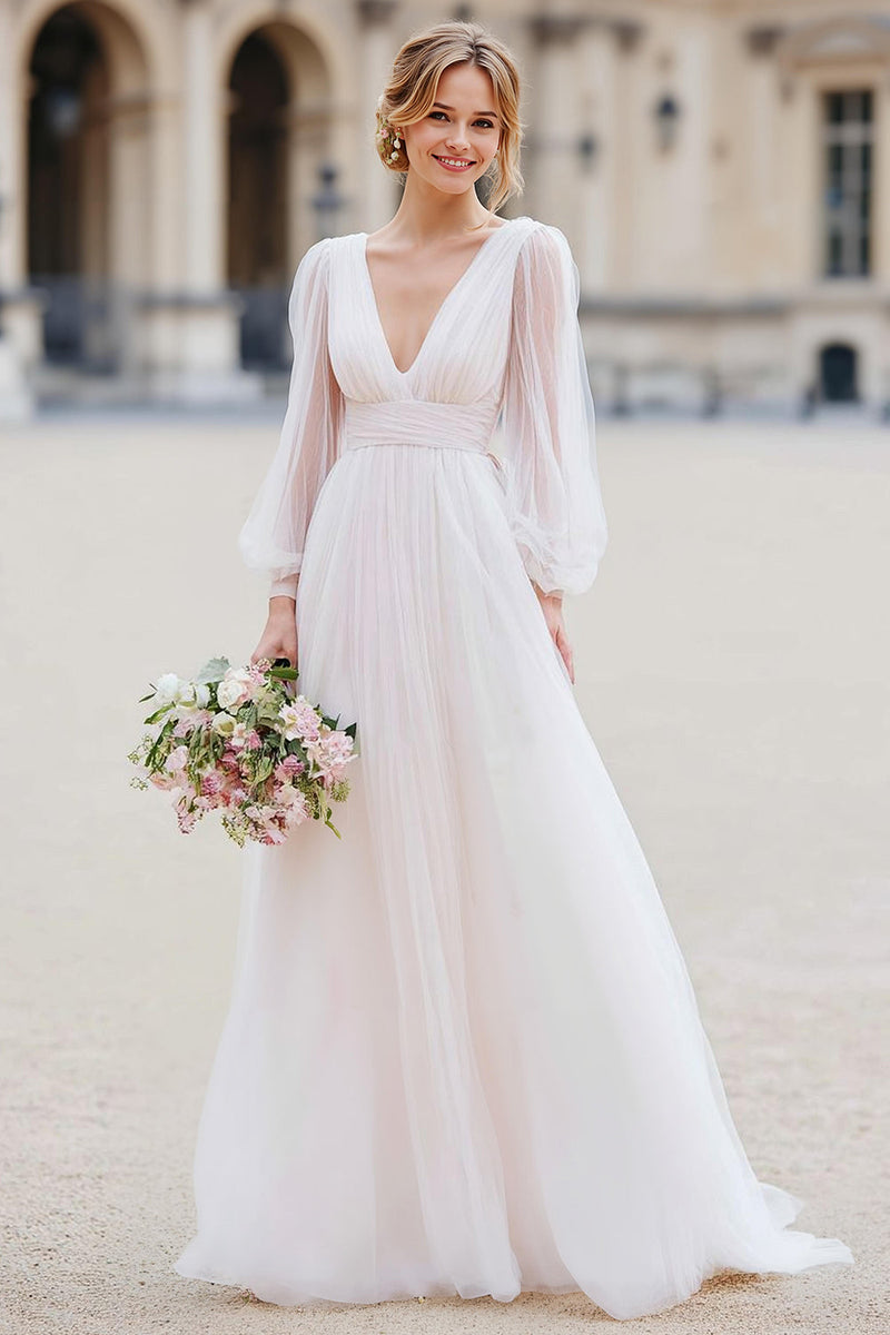 A-Line White Wedding Dress with a Floor-Length Skirt for an Effortless Look