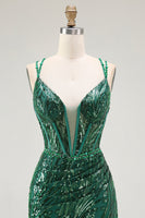 Load image into Gallery viewer, Sparkly Dark Green Sequins Tight Short Corset Prom Dress