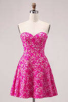 Load image into Gallery viewer, Floral Fuchsia Sweetheart Short Prom Dress
