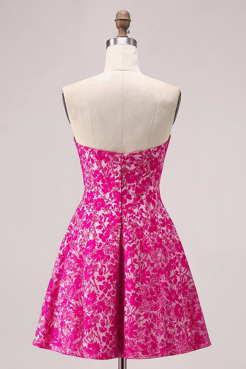 Load image into Gallery viewer, Floral Fuchsia Sweetheart Short Prom Dress