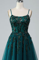 Load image into Gallery viewer, Sparkly Dark Green A Line Short Beaded Prom Dress