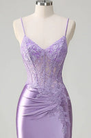 Load image into Gallery viewer, Floral Lilac Tight Short Corset Prom Dress with Slit