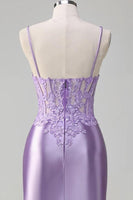 Load image into Gallery viewer, Floral Lilac Tight Short Corset Prom Dress with Slit
