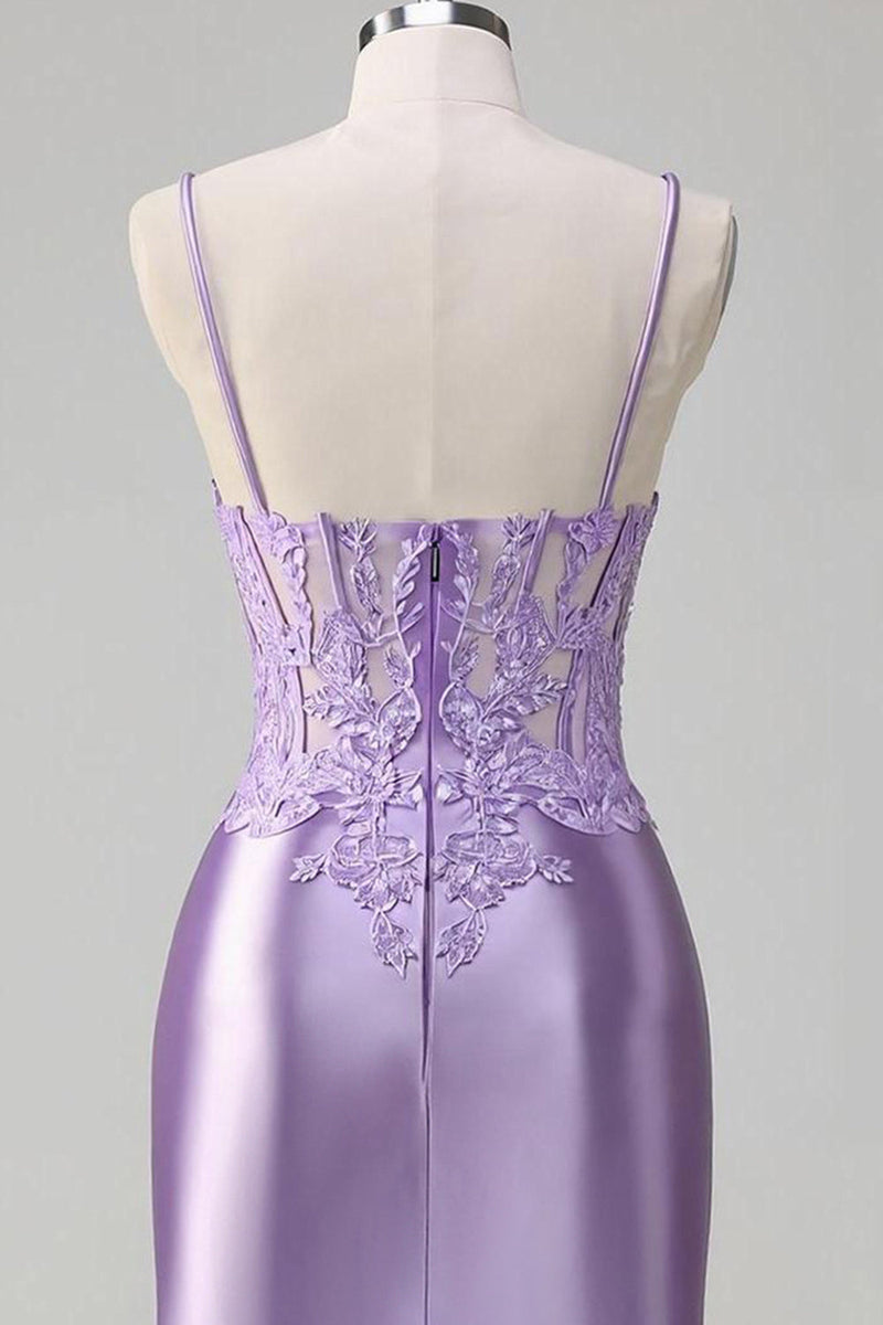 Load image into Gallery viewer, Floral Lilac Tight Short Corset Prom Dress with Slit