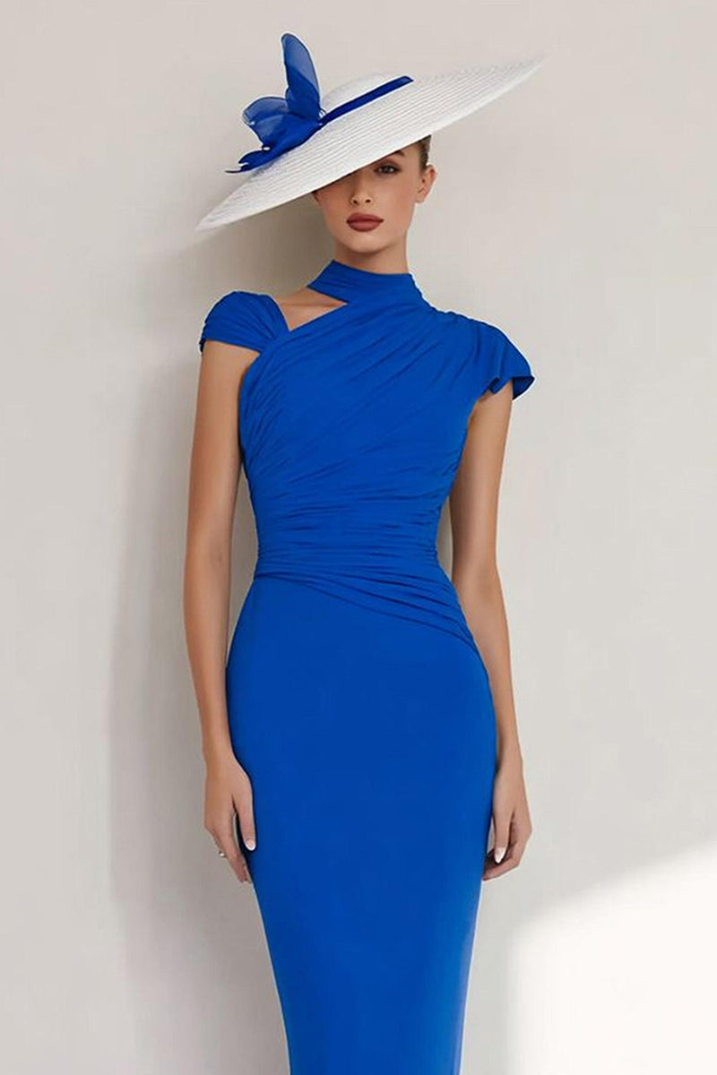 Load image into Gallery viewer, Royal Blue Sheath High Neck Long Mother of the Bride Dress