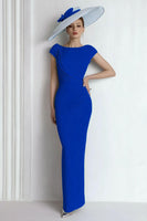 Load image into Gallery viewer, Blue Boat Neck Maxi Mother of the Bride Dress with Sleeves