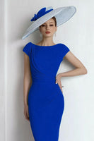 Load image into Gallery viewer, Blue Boat Neck Maxi Mother of the Bride Dress with Sleeves