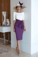 Load image into Gallery viewer, Grape Bodycon Scoop Neck Midi Mother of the Bride Dress with Sleeves