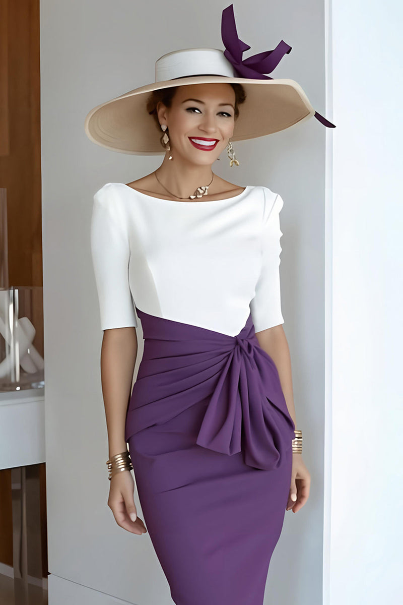 Load image into Gallery viewer, Grape Bodycon Scoop Neck Midi Mother of the Bride Dress with Sleeves