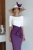 Load image into Gallery viewer, Grape Bodycon Scoop Neck Midi Mother of the Bride Dress with Sleeves