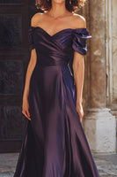 Load image into Gallery viewer, Plum Off the Shoulder Sheath Long Mother of the Bride Dress