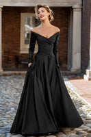 Load image into Gallery viewer, Plum A Line Off the Shoulder Long Mother of the Bride Dress with Sleeves
