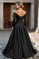 Load image into Gallery viewer, Plum A Line Off the Shoulder Long Mother of the Bride Dress with Sleeves