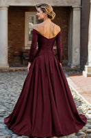 Load image into Gallery viewer, Plum A Line Off the Shoulder Long Mother of the Bride Dress with Sleeves