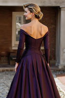 Load image into Gallery viewer, Plum A Line Off the Shoulder Long Mother of the Bride Dress with Sleeves