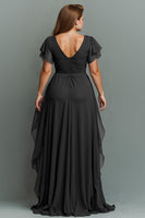 Load image into Gallery viewer, Navy Chiffon V-Neck Ruched Maxi Mother of the Bride Dress with Ruffles