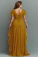 Load image into Gallery viewer, Navy Chiffon V-Neck Ruched Maxi Mother of the Bride Dress with Ruffles