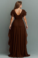 Load image into Gallery viewer, Navy Chiffon V-Neck Ruched Maxi Mother of the Bride Dress with Ruffles