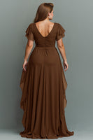 Load image into Gallery viewer, Navy Chiffon V-Neck Ruched Maxi Mother of the Bride Dress with Ruffles