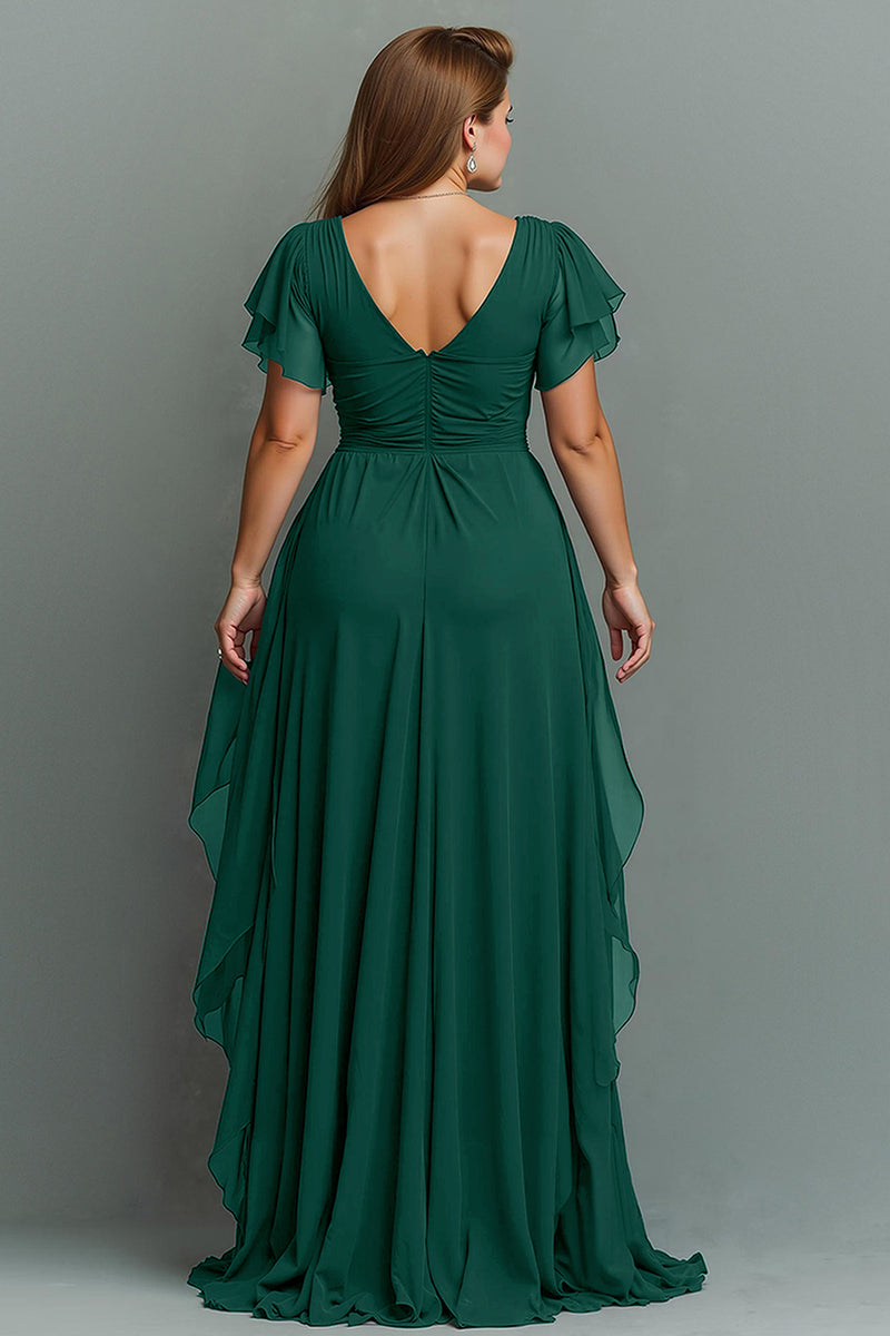 Load image into Gallery viewer, Navy Chiffon V-Neck Ruched Maxi Mother of the Bride Dress with Ruffles