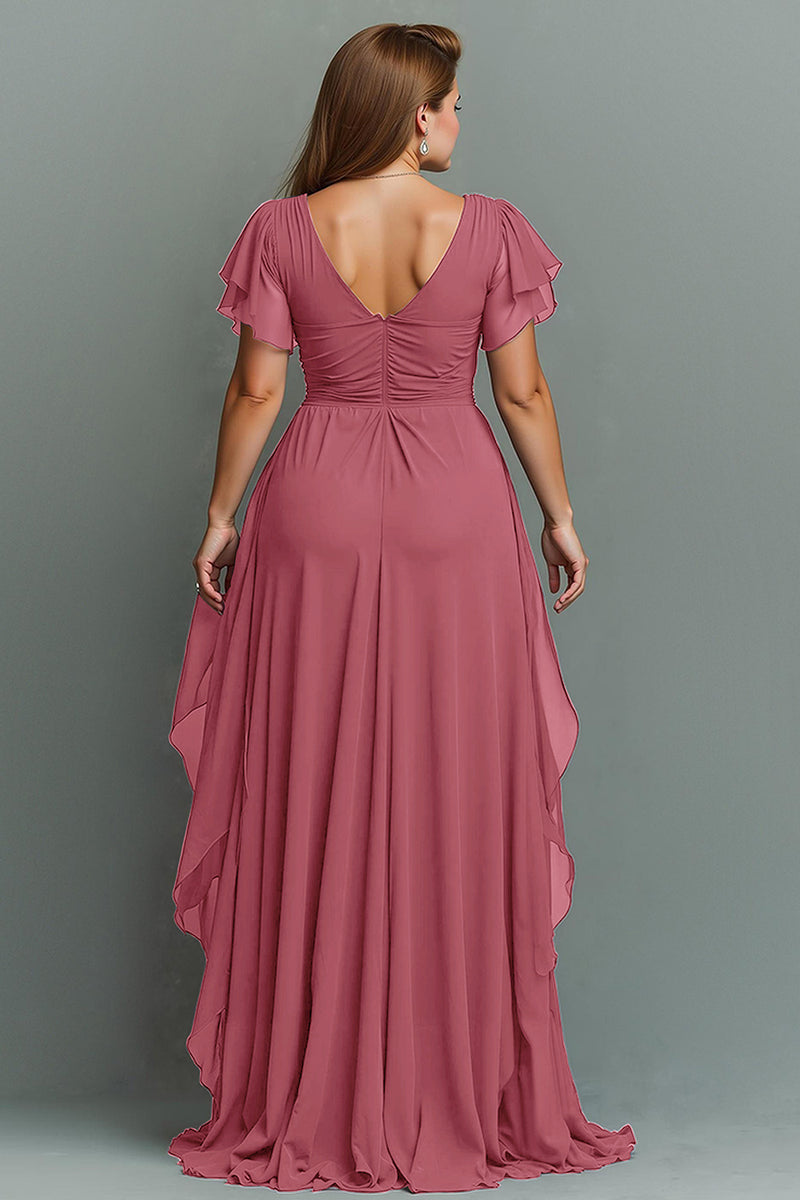 Load image into Gallery viewer, Navy Chiffon V-Neck Ruched Maxi Mother of the Bride Dress with Ruffles