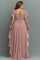 Load image into Gallery viewer, Navy Chiffon V-Neck Ruched Maxi Mother of the Bride Dress with Ruffles