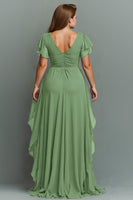 Load image into Gallery viewer, Navy Chiffon V-Neck Ruched Maxi Mother of the Bride Dress with Ruffles