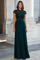 Load image into Gallery viewer, Peacock Green Chiffon Round Neck A-Line Long Mother of the Bride Dress with Beading